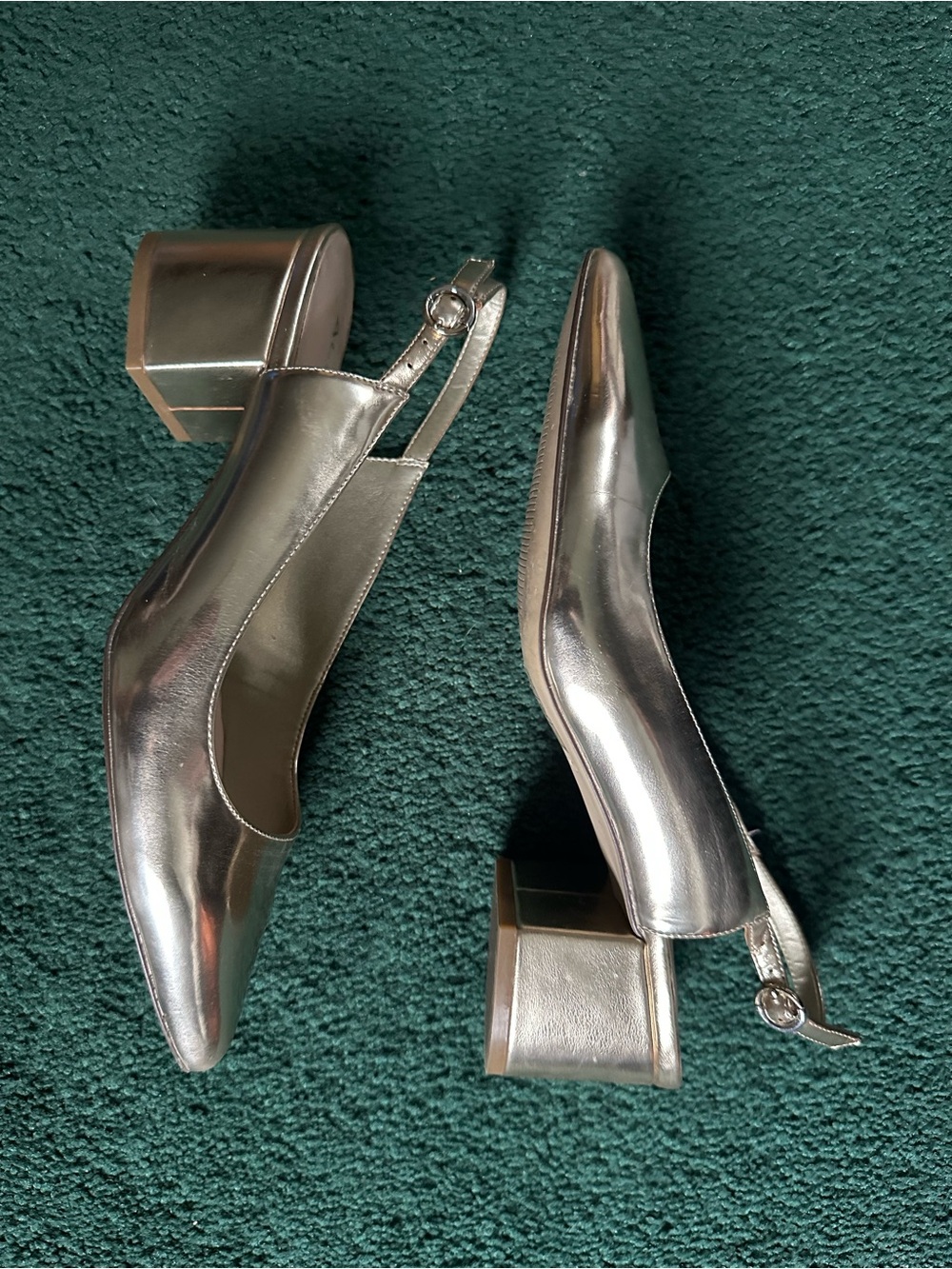 gold metallic block heel shoe